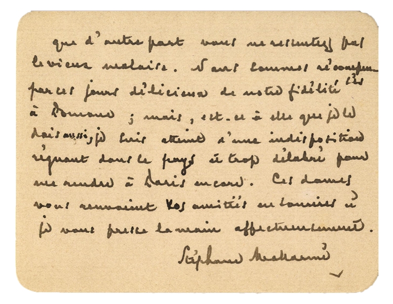 Poet Stephane Mallarme Autograph Letter Signed -- Mallarme Writes to Fellow Poet Leon Dierx